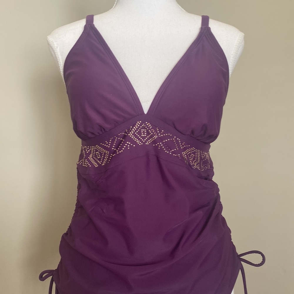 Purple Two-Piece Tankini with Adjustable Straps and Adjustable Ruching - Picture 2 of 12